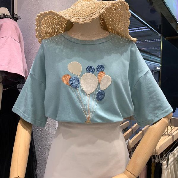 women's t-shirt summer graphic tees women harajuku kawaii balloon embroidery t shirt korean style oversized sequins cotton woman tshir, White
women's t-shirt summer graphic tees women harajuku kawaii balloon embroidery t shirt korean style oversized sequins cotton woman tshir, White