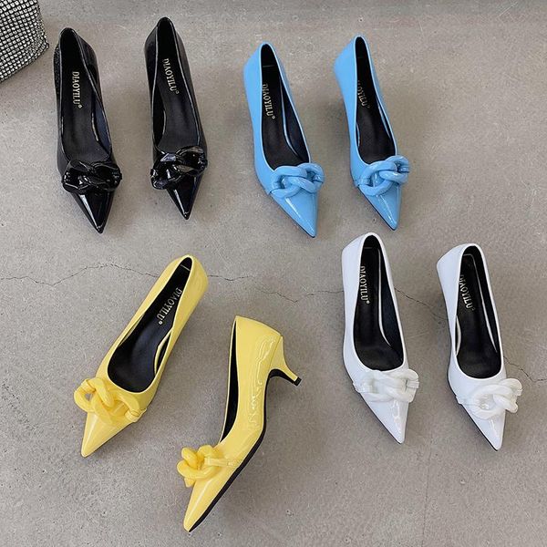 dress shoes 2021 luxury women 3cm low high heels chain pumps scarpins office lady designer white blue black prom stiletto party