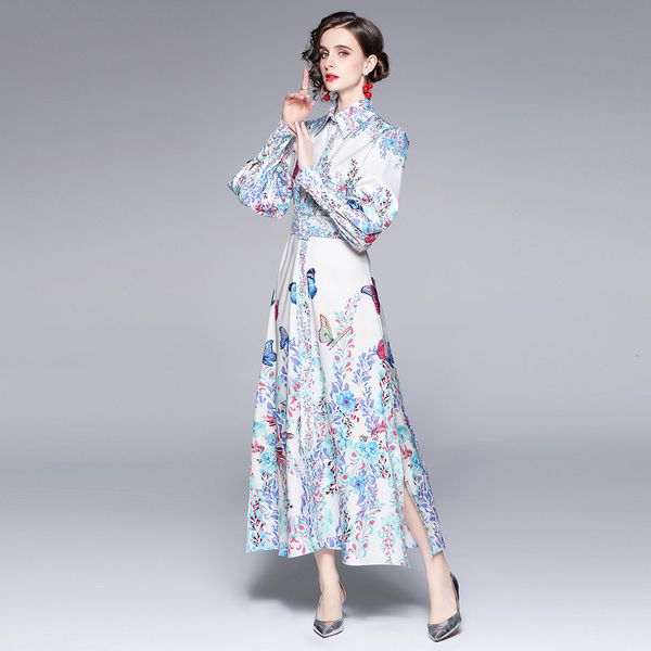 court style 2021 early autumn lapel single breasted long printed dress with belt a-line skirt, Black;gray
court style 2021 early autumn lapel single breasted long printed dress with belt a-line skirt, Black;gray