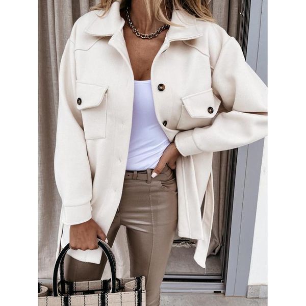 women's wool & blends autumn winter women woolen coat 2021 bandage solid white button pocket turn down collar full sleeve ladies fashio, Black
women's wool & blends autumn winter women woolen coat 2021 bandage solid white button pocket turn down collar full sleeve ladies fashio, Black