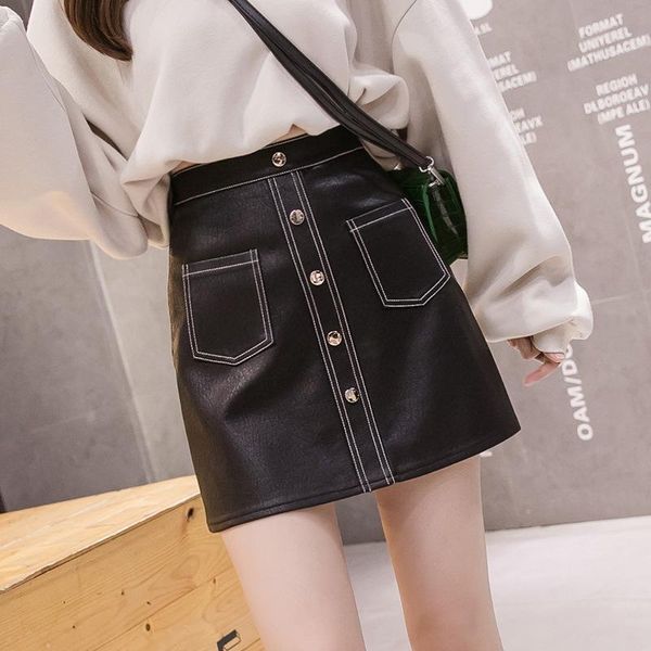high waisted single breasted leather skirt women for spring 2021 winter slim pu short skirts a-line punk rock black
high waisted single breasted leather skirt women for spring 2021 winter slim pu short skirts a-line punk rock black