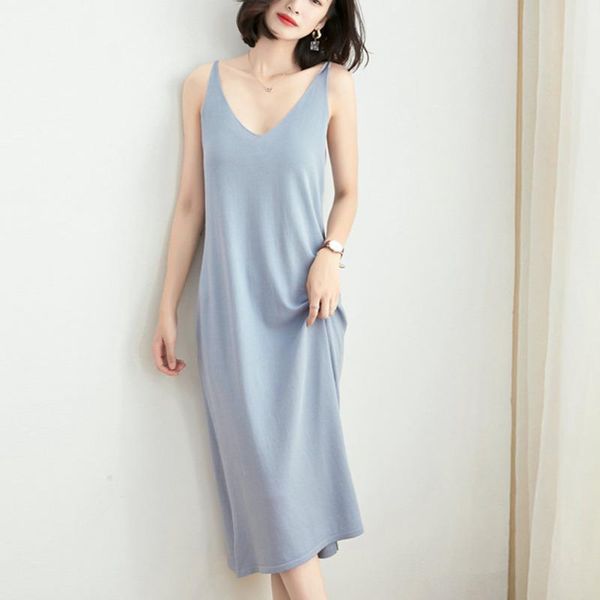 casual dresses v neck sleeveless knitted spaghetti stap dress elegant loose women solid color spring summer long 2021, Black;gray
casual dresses v neck sleeveless knitted spaghetti stap dress elegant loose women solid color spring summer long 2021, Black;gray