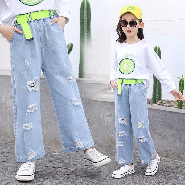 jeans girls 4-13 years old cotton washed kids korean children's clothing belted wide leg pants leisure, Blue
jeans girls 4-13 years old cotton washed kids korean children's clothing belted wide leg pants leisure, Blue