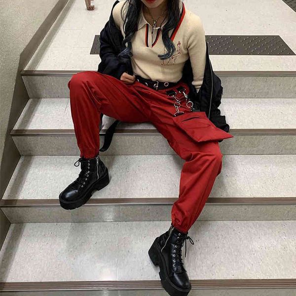 women's pants & capris rapwriter casual elastic high waist joggers women punk style cargo trousers with pocket girl autumn streetwear l, Black;white 
women's pants & capris rapwriter casual elastic high waist joggers women punk style cargo trousers with pocket girl autumn streetwear l, Black;white