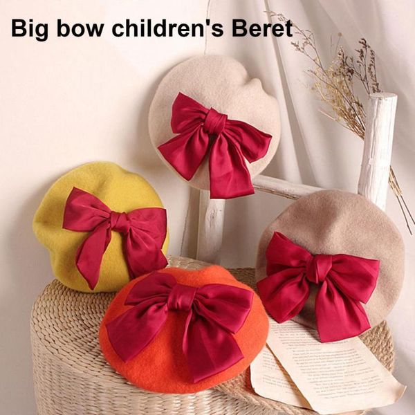 berets 2-6 years girls beret hat solid color keep warm cute red bow knot wool for autumn winter princess retro caps accessories, Blue;gray
berets 2-6 years girls beret hat solid color keep warm cute red bow knot wool for autumn winter princess retro caps accessories, Blue;gray