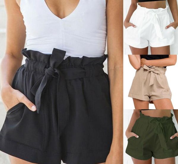 women's shorts women high waist solid lady summer causal belt beach trousers ruffled, White;black
women's shorts women high waist solid lady summer causal belt beach trousers ruffled, White;black