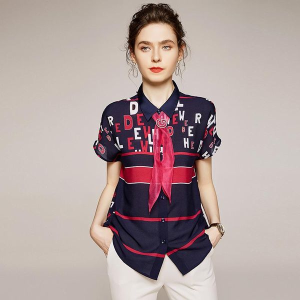 women's blouses & shirts vintage 100% natural silk women shirt blouse summer turn-down collar short sleeve bow loose real casual femal, White
women's blouses & shirts vintage 100% natural silk women shirt blouse summer turn-down collar short sleeve bow loose real casual femal, White