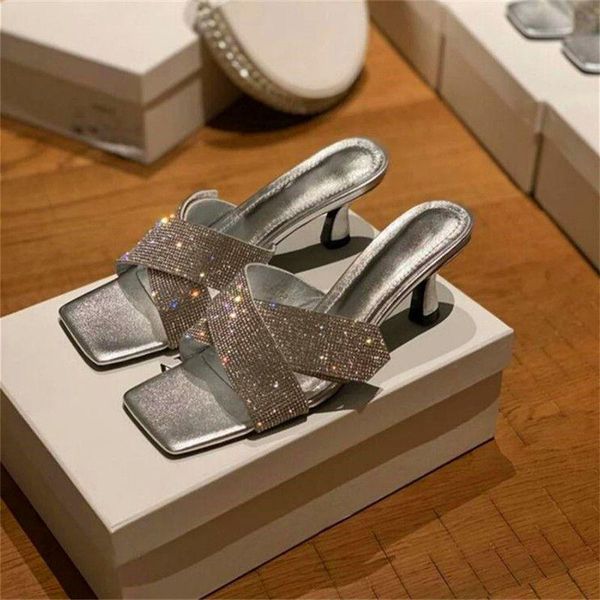slippers s cross strap rhinestone ladies silver square toe mid heels wear high summer leather female, Black
slippers s cross strap rhinestone ladies silver square toe mid heels wear high summer leather female, Black