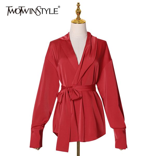 twotwinstyle lace up vintage shirt for women v neck long sleeve high waist red blouse female fashion clothing autumn 210517, White
twotwinstyle lace up vintage shirt for women v neck long sleeve high waist red blouse female fashion clothing autumn 210517, White