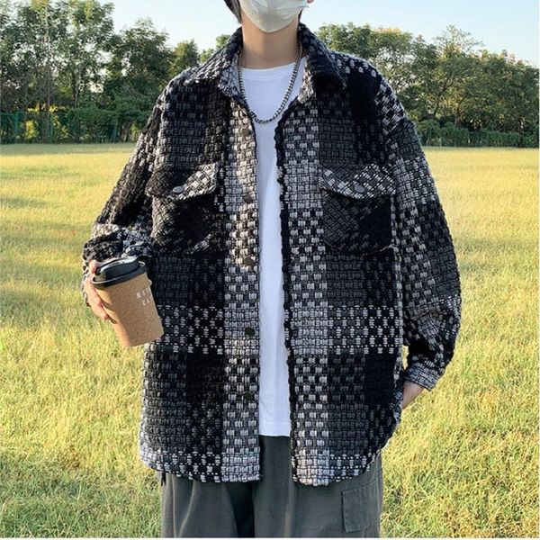 men's casual shirts woolen retro plaid shirt spring and autumn hong kong style loose ins button jacket harajuku mens long sleeve, White;black
men's casual shirts woolen retro plaid shirt spring and autumn hong kong style loose ins button jacket harajuku mens long sleeve, White;black