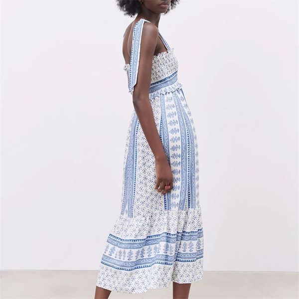women summer vintage print dress za sleeveless spaghetti strap elastic bust female elegant casual mid-calf dresses vestidos 210513, White
women summer vintage print dress za sleeveless spaghetti strap elastic bust female elegant casual mid-calf dresses vestidos 210513, White