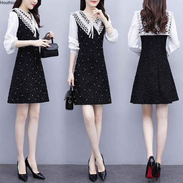 casual dresses women's dress fashion long sleeve doll collar lace splicing summer korean thin large size, Black;gray
casual dresses women's dress fashion long sleeve doll collar lace splicing summer korean thin large size, Black;gray