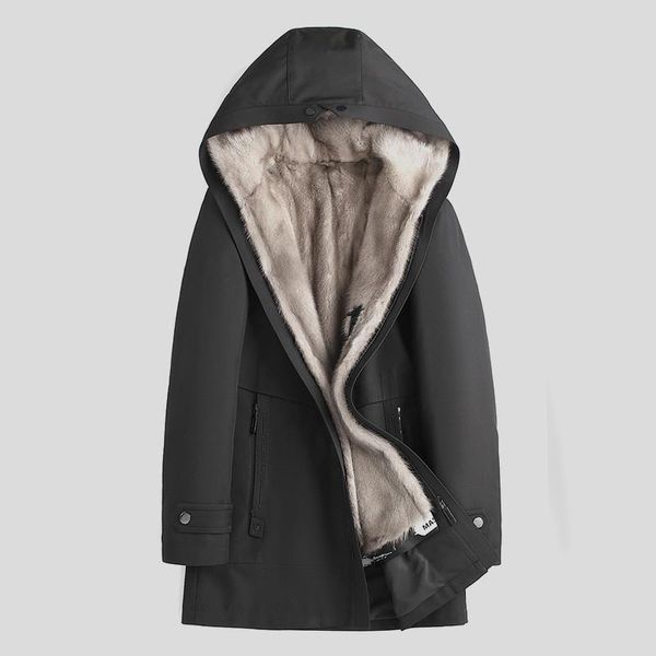 men's leather & faux overcoats mink liner parka whole fur winter coat mid-length integrated, Black
men's leather & faux overcoats mink liner parka whole fur winter coat mid-length integrated, Black