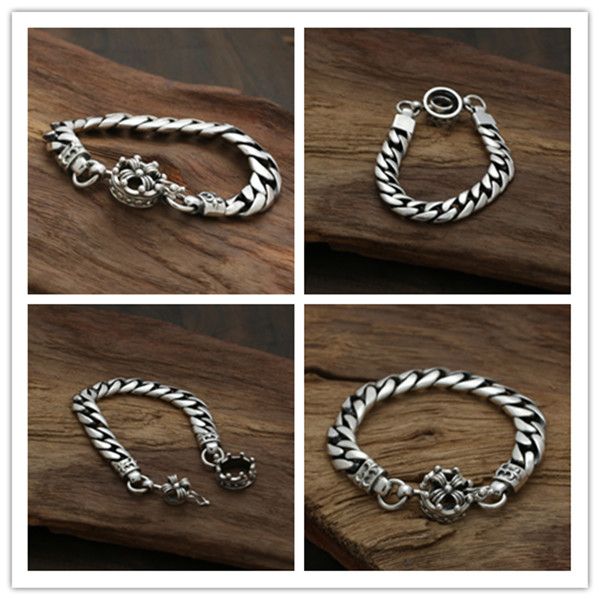 925 sterling silver link chain handmade bracelets with crown clasps american european punk style designer vintage jewelry accessories gifts, Black
925 sterling silver link chain handmade bracelets with crown clasps american european punk style designer vintage jewelry accessories gifts, Black