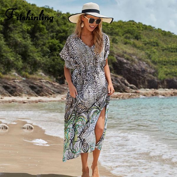 women's swimwear fitshinling vintage beach dress side split slim boho holiday summer robe leopard oversized kaftan bohemain pareo cover, White;black 
women's swimwear fitshinling vintage beach dress side split slim boho holiday summer robe leopard oversized kaftan bohemain pareo cover, White;black