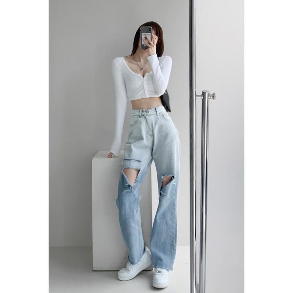 women's jeans pants for women tie dry knee-hole high waist loose drape beggar mopping wide-leg straight long trousers, Blue
women's jeans pants for women tie dry knee-hole high waist loose drape beggar mopping wide-leg straight long trousers, Blue