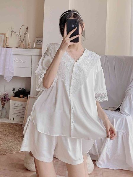 princess style white lace pajamas women's summer ice short sleeve home wear two piece silk imitation suit, Black;red
princess style white lace pajamas women's summer ice short sleeve home wear two piece silk imitation suit, Black;red