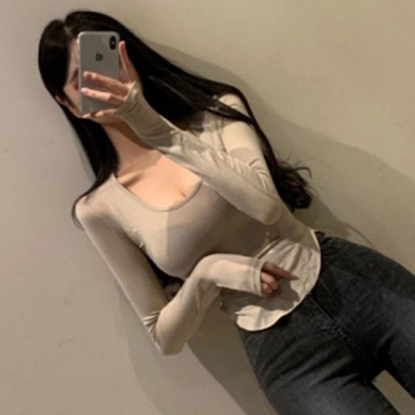 women's t-shirt kawaii korea 2021 autumn winter u-neck slim skinny chest large long sleeve tees sweet girl female pp77, White
women's t-shirt kawaii korea 2021 autumn winter u-neck slim skinny chest large long sleeve tees sweet girl female pp77, White