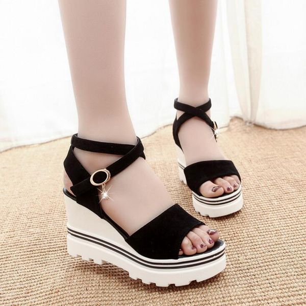 wedge sandals summer korean muffin fish head women with platform wild simple shoes shook, Black
wedge sandals summer korean muffin fish head women with platform wild simple shoes shook, Black