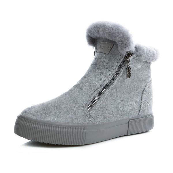 boots women female suede fur winter warm shoes snow fashion ankle, Black