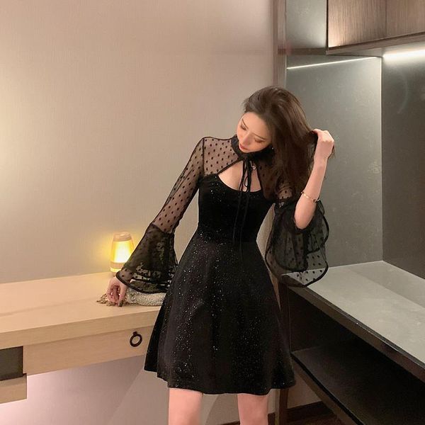 summer women's dress mesh stitching trumpet sleeve korean style solid color stand collar short female dresses gx208 casual, Black;gray
summer women's dress mesh stitching trumpet sleeve korean style solid color stand collar short female dresses gx208 casual, Black;gray