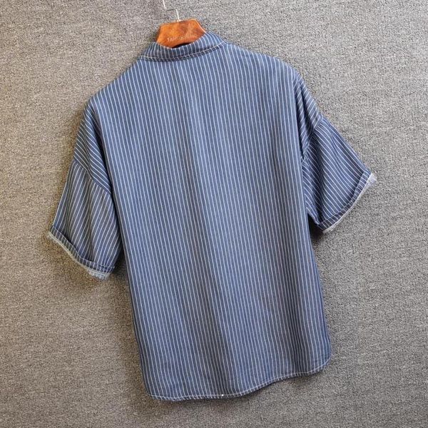 men's casual shirts summer mens denim shirt lapel collar short sleeve striped fashion streetwear chemise homme slim fit man jean, White;black
men's casual shirts summer mens denim shirt lapel collar short sleeve striped fashion streetwear chemise homme slim fit man jean, White;black