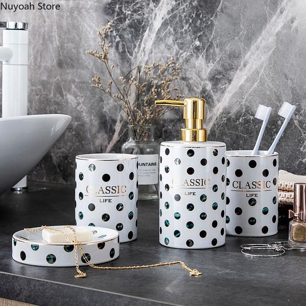 ceramic bathroom supplies household toothpaste dispenser mouthwash cup lotion bottle creative decoration accessories bath accessory set
ceramic bathroom supplies household toothpaste dispenser mouthwash cup lotion bottle creative decoration accessories bath accessory set