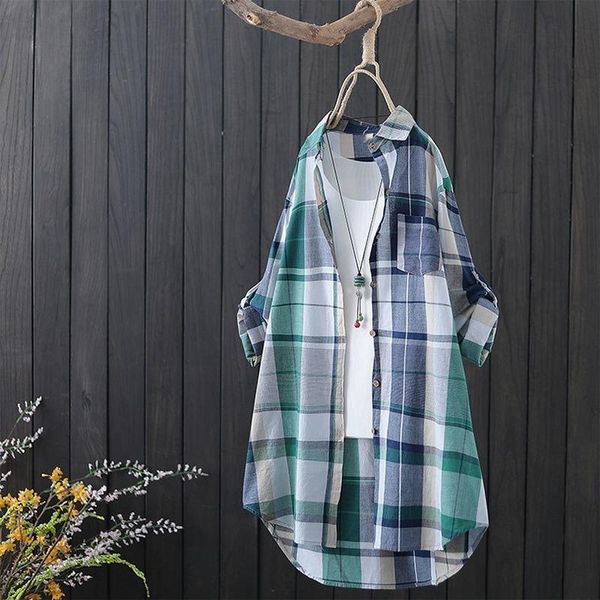 women's blouses & shirts 100% cotton plaid women loose summer vintage long-sleeved casual female outwear coats, White
women's blouses & shirts 100% cotton plaid women loose summer vintage long-sleeved casual female outwear coats, White