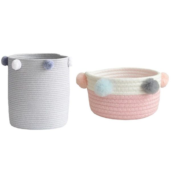 storage baskets 2 pcs household cotton woven basket clothing magazine deskbasket, gray & pink-white
storage baskets 2 pcs household cotton woven basket clothing magazine deskbasket, gray & pink-white