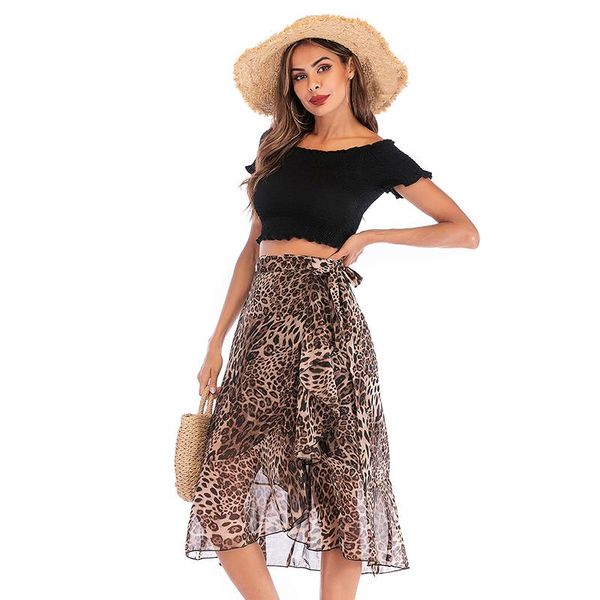 european and american summer fashion chiffon printed skirt high waist lace-up casual leopard print midi skirts, Black
european and american summer fashion chiffon printed skirt high waist lace-up casual leopard print midi skirts, Black