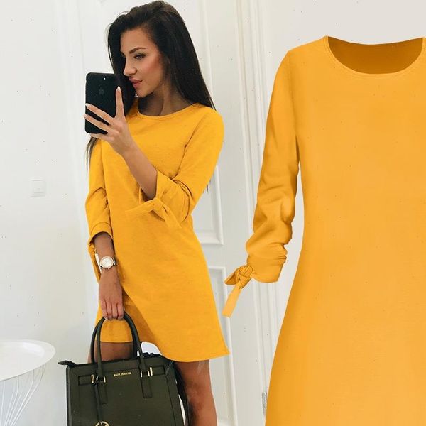 spring fashion solid color casual women dresses o neck loose 3 4 sleeve bow elegant, Black;gray
spring fashion solid color casual women dresses o neck loose 3 4 sleeve bow elegant, Black;gray