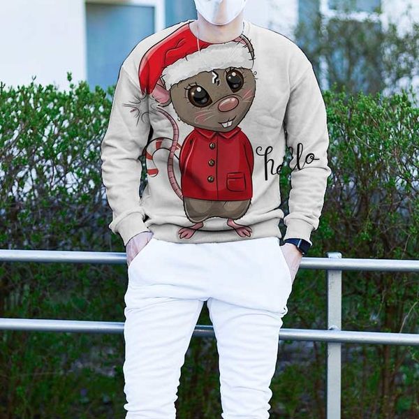 men's christmas 3d printing long sleeve hoodless sweater christmas hat little mouse pattern clothing, White;black
men's christmas 3d printing long sleeve hoodless sweater christmas hat little mouse pattern clothing, White;black