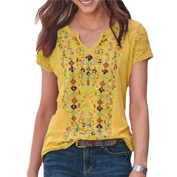 women's t-shirt lace style printing loose purple yellow pink blue shirts, White
women's t-shirt lace style printing loose purple yellow pink blue shirts, White