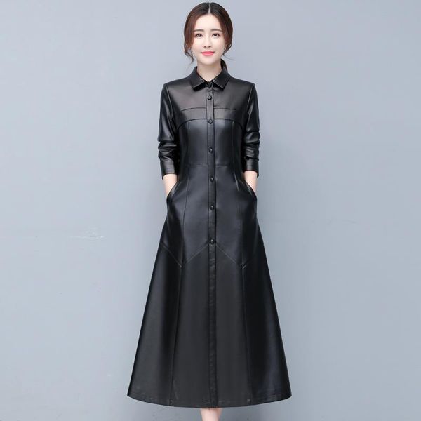 spring and autumn women long leather jacket plus size 5xl ladies elegant washed pu coats trench female outerwear women's & faux, Black
spring and autumn women long leather jacket plus size 5xl ladies elegant washed pu coats trench female outerwear women's & faux, Black