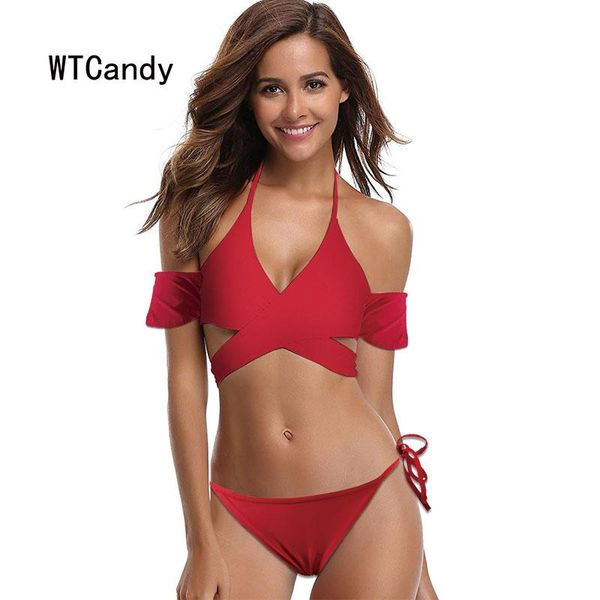 women's swimwear wtcandy bandage solid bikini set women red swimsuit with sleeves cross beach bather biquini bandeau bathing suit, White;black
women's swimwear wtcandy bandage solid bikini set women red swimsuit with sleeves cross beach bather biquini bandeau bathing suit, White;black
