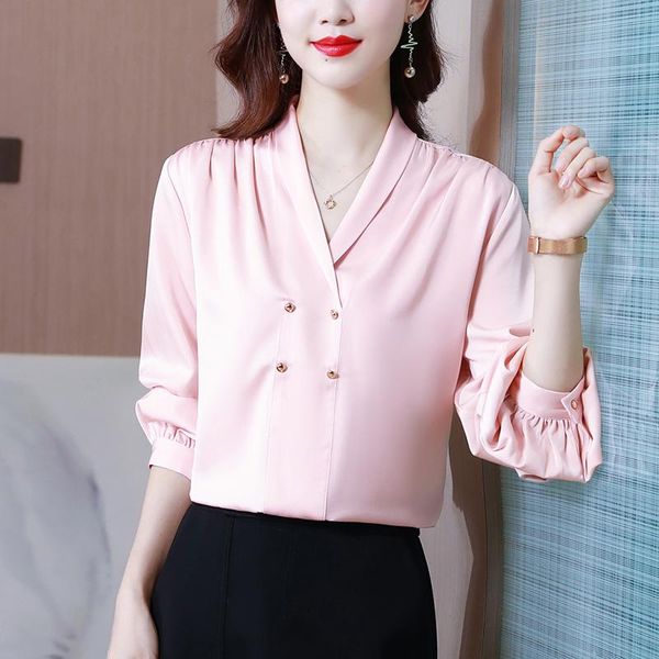 women's blouses & shirts silk satin loose fashion solid color v-neck autumn casual long sleeve blusas houthion, White
women's blouses & shirts silk satin loose fashion solid color v-neck autumn casual long sleeve blusas houthion, White