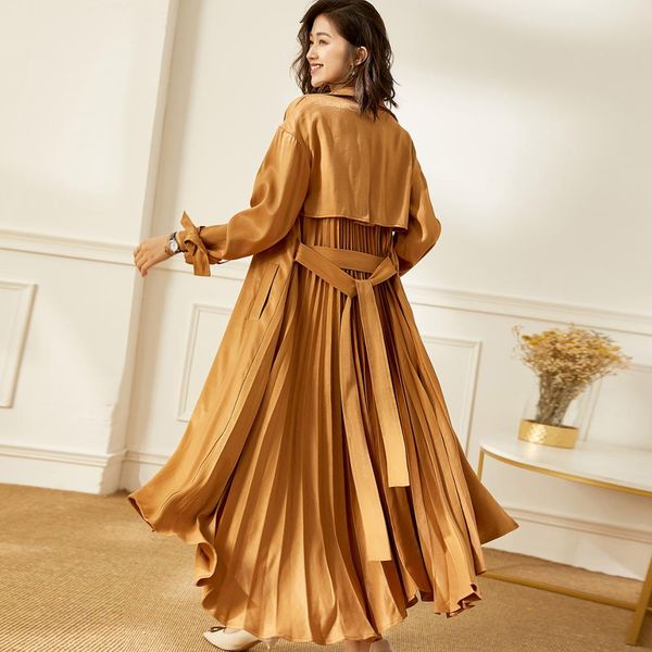 designers khaki mid-long women trench coat with belt england style pleated female windbreaker double breasted lapel office lady, Tan;black
designers khaki mid-long women trench coat with belt england style pleated female windbreaker double breasted lapel office lady, Tan;black
