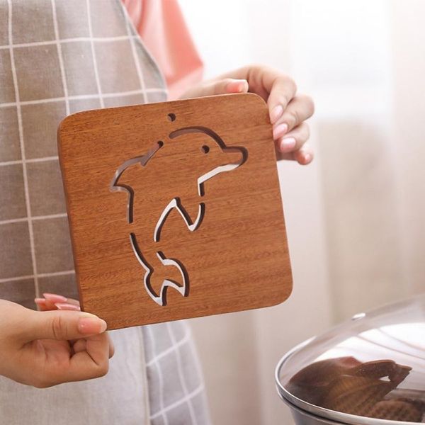 

mats & pads 1pc durable ebony bowl mat potholder wood color tea cartoon dolphin hollow placemat square insulation table