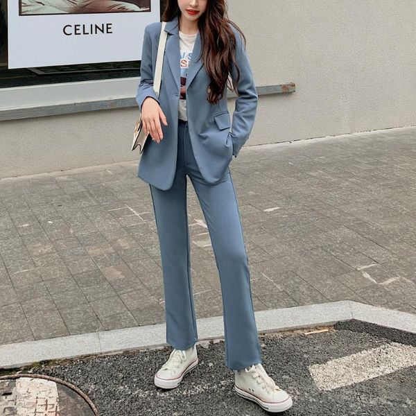 women's two piece pants 2022 vintage blue women blazer suits long sleeve one button suit office ladies 2 sets femme, White
women's two piece pants 2022 vintage blue women blazer suits long sleeve one button suit office ladies 2 sets femme, White