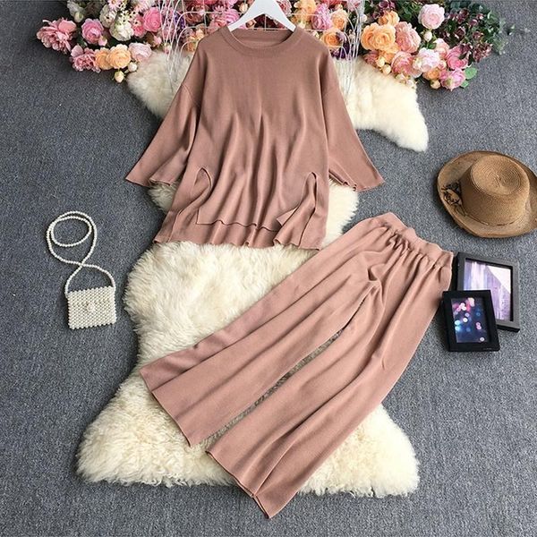 women's two piece pants women casual knitted two-piece sets autumn loose long sleeves o-neck and wide leg suit solid leisure outfits, White
women's two piece pants women casual knitted two-piece sets autumn loose long sleeves o-neck and wide leg suit solid leisure outfits, White