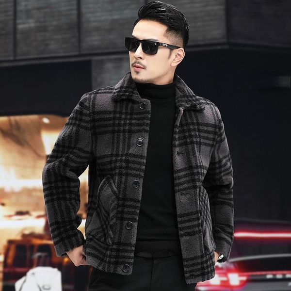 men's leather & faux winetr 100% sheep shearing jacket for men style casual short plaid coat male wool jackets korean fashion jaqueta m, Black
men's leather & faux winetr 100% sheep shearing jacket for men style casual short plaid coat male wool jackets korean fashion jaqueta m, Black