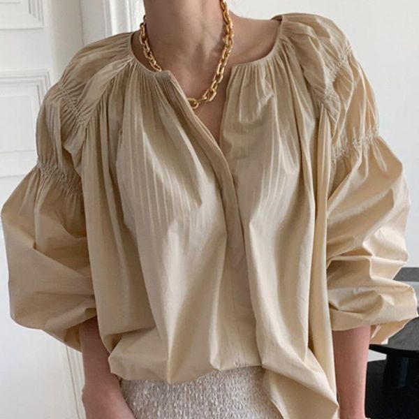 women's blouses & shirts spring oversized puff long sleeve women blouse v neck pleated fold loose solid all-match plus size shirt blus, White
women's blouses & shirts spring oversized puff long sleeve women blouse v neck pleated fold loose solid all-match plus size shirt blus, White