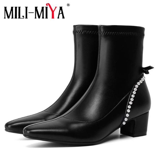 boots mili-miya elegant pearl decoration woman ankle 2021 fashion high qulaity leather thick heels party autumn winter shoes, Black
boots mili-miya elegant pearl decoration woman ankle 2021 fashion high qulaity leather thick heels party autumn winter shoes, Black