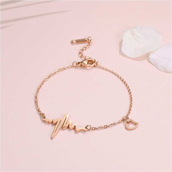 link, chain 316l stainless steel rose gold color love heart heartbeat frequency charms bracelets for women fashion trend fine jewelry, Black
link, chain 316l stainless steel rose gold color love heart heartbeat frequency charms bracelets for women fashion trend fine jewelry, Black