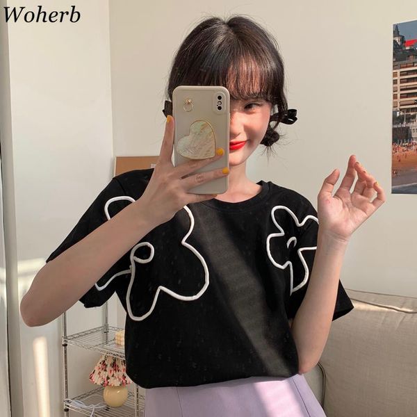 women's t-shirt woherb short sleeve black women korean streetwear chic floral patch casual all match 2021 summer elegant tee, White
women's t-shirt woherb short sleeve black women korean streetwear chic floral patch casual all match 2021 summer elegant tee, White