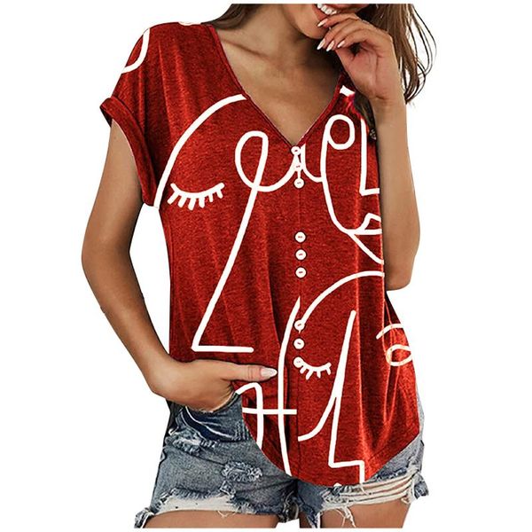 women's t-shirt summer 2021 casual loose v-neck sketch print button short sleeve ladies camiseta de verano, White
women's t-shirt summer 2021 casual loose v-neck sketch print button short sleeve ladies camiseta de verano, White