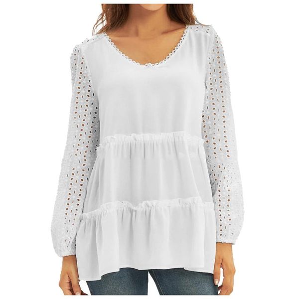 women's blouses & shirts fashion blouse casual solid-color lace long-sleeved stitching large hem o-neck loose chiffon elegant top, White
women's blouses & shirts fashion blouse casual solid-color lace long-sleeved stitching large hem o-neck loose chiffon elegant top, White
