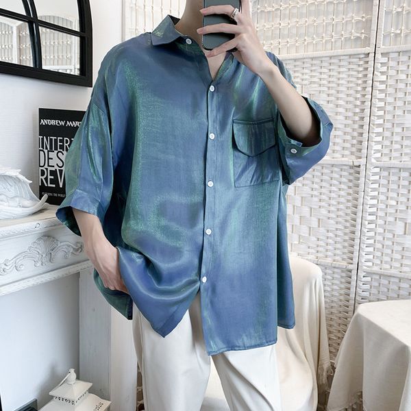 men's casual shirts summer five-point sleeve plus size half-sleeved color-changing flash sun protection clothing hb09 o2es, White;black
men's casual shirts summer five-point sleeve plus size half-sleeved color-changing flash sun protection clothing hb09 o2es, White;black