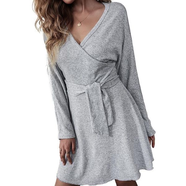 casual dresses european and american 2021 autumn v-neck long sleeve irregular loose foreign trade waist closing dress for women, Black;gray
casual dresses european and american 2021 autumn v-neck long sleeve irregular loose foreign trade waist closing dress for women, Black;gray