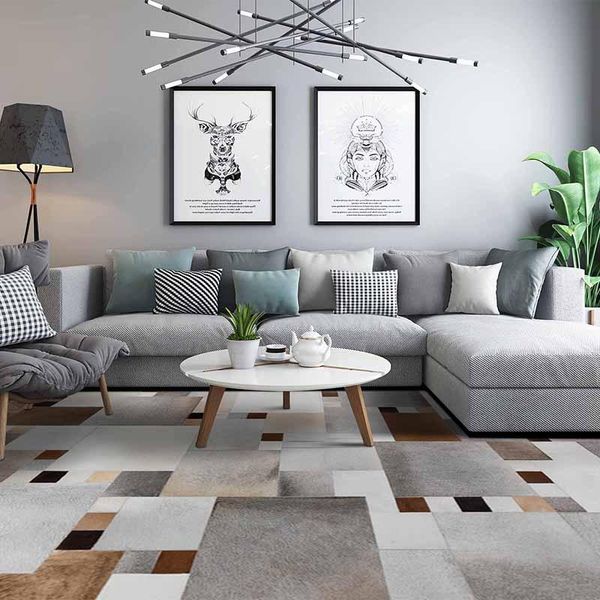 natural patchwork brown/grey cowhide rug simple geometric designer artist floor mat area square carpets
natural patchwork brown/grey cowhide rug simple geometric designer artist floor mat area square carpets